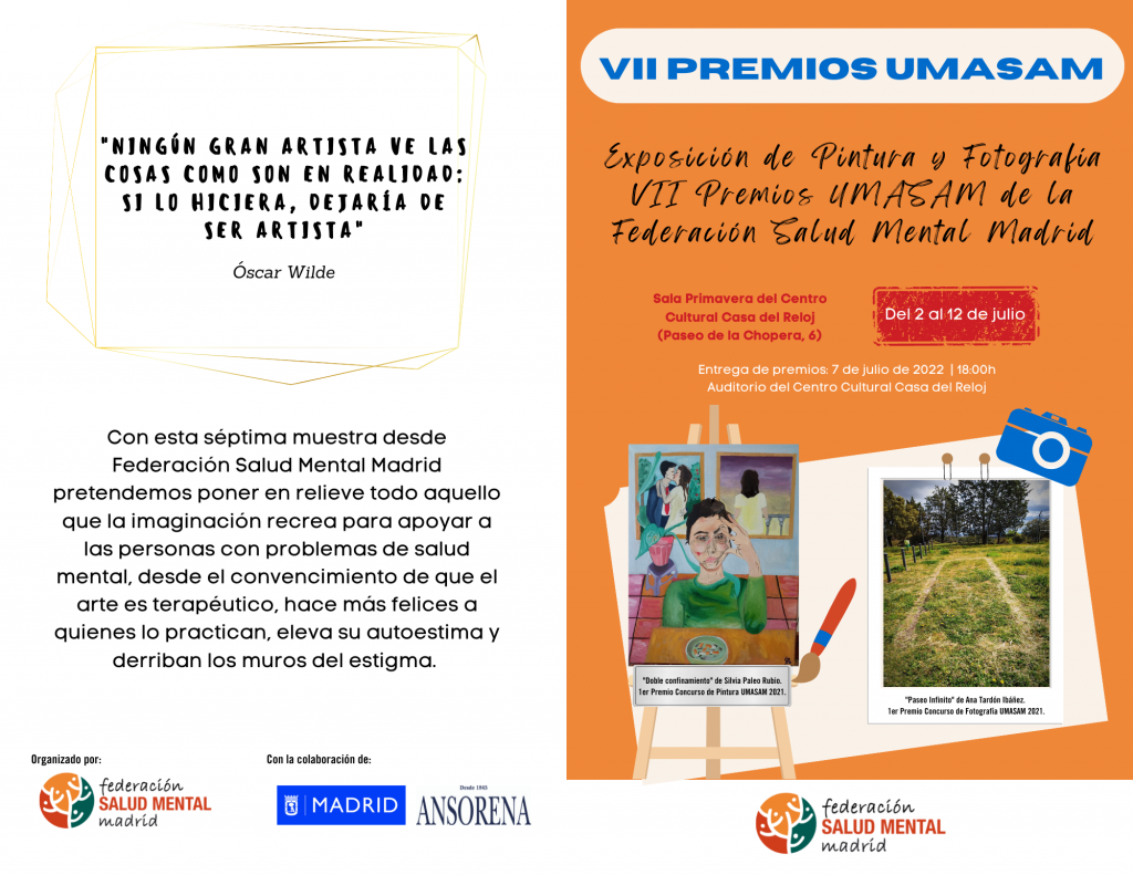 Díptico Exposición de Pintura y Fotografía VII Premios UMASAM de la Federación Salud Mental Madrid