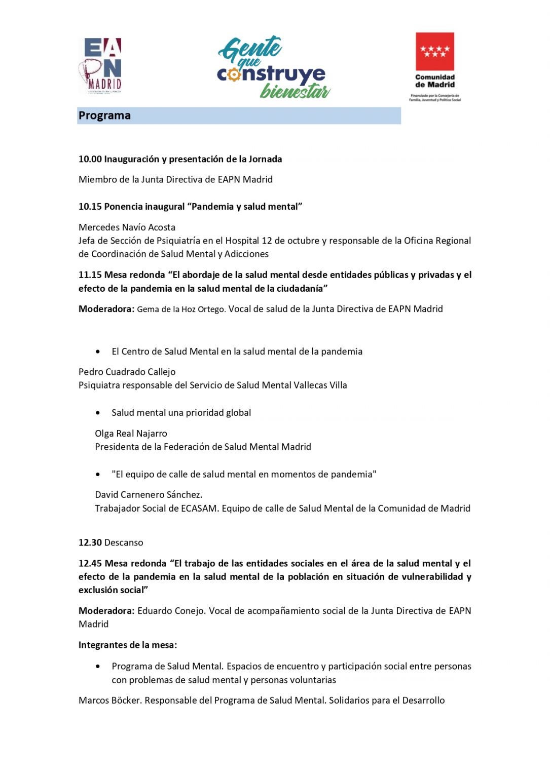 Jornada «Los efectos de la pandemia sobre la salud mental» - SALUD ...