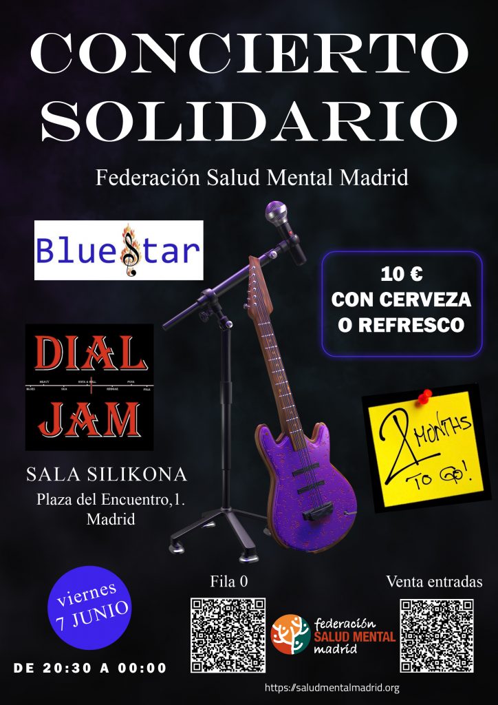 Cartel del concierto solidario a beneficio de la Federación Salud Mental Madrid el día 7 de junio de 2024 a las 20:30h.